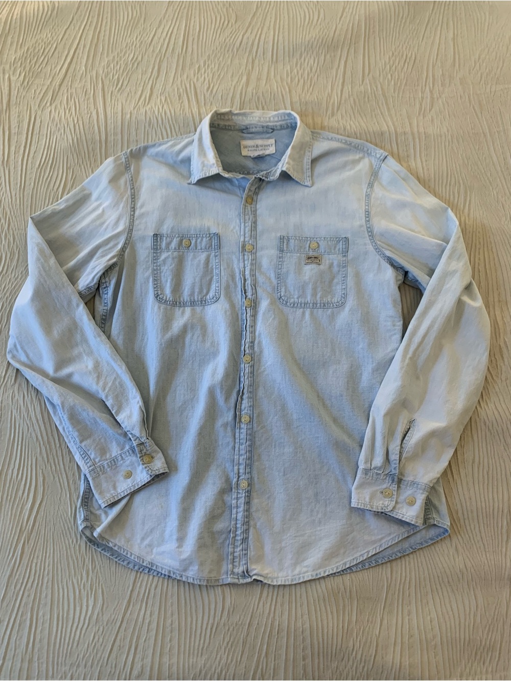 Ralph Lauren Denim&Supply Faded Light Blue Chambray Shirt, size Medium